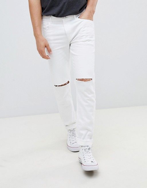  #0JU5|Rip Knee White Skinny Fit Jeans|Size: W32 L30