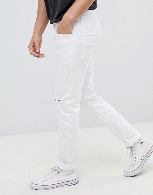  #0JU5|Rip Knee White Skinny Fit Jeans|Size: W32 L32