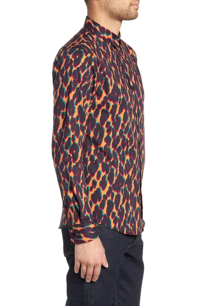 Leopard Print Long Sleeve Slim Fit Shirt|Size: S