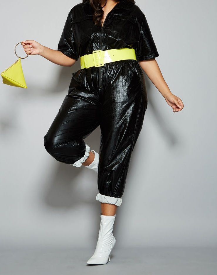 Leatherette SS Cropped Jumpsuit