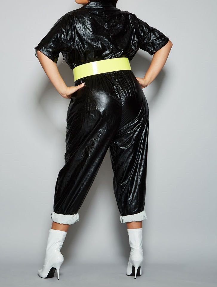 Leatherette SS Cropped Jumpsuit Size: 1X