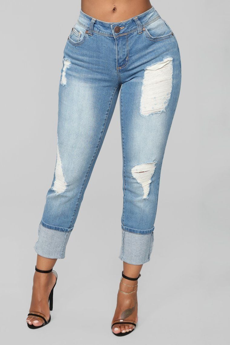 Distressed Medium Wash Crop Jeans 