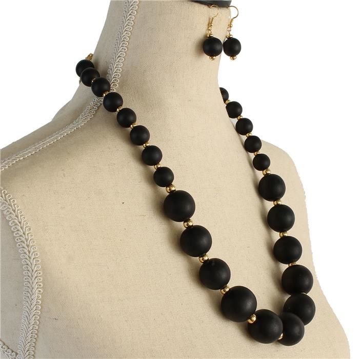 Black Wood Necklace Set 
