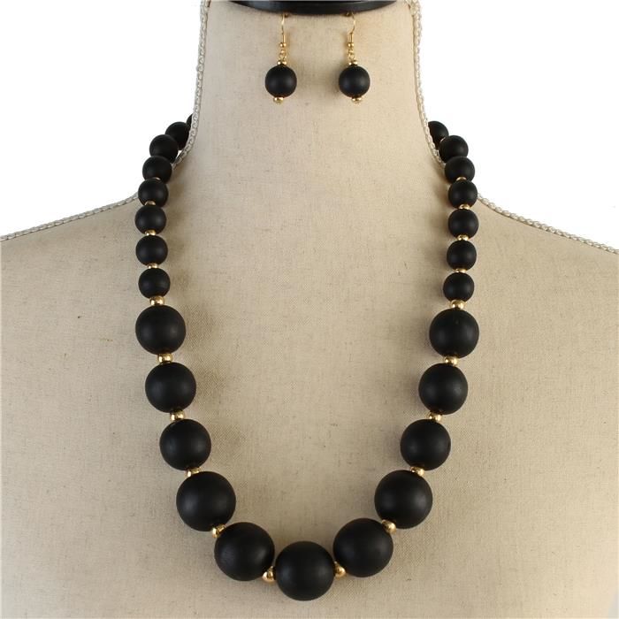 Black Wood Necklace Set 