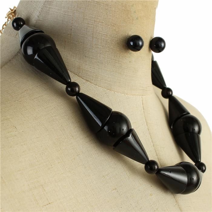 Black Triange Shape Pearl Necklace Set 