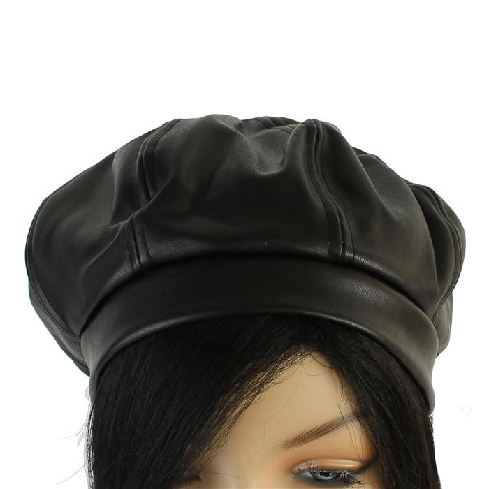 Black Leather Beret Hat|Size: One Size