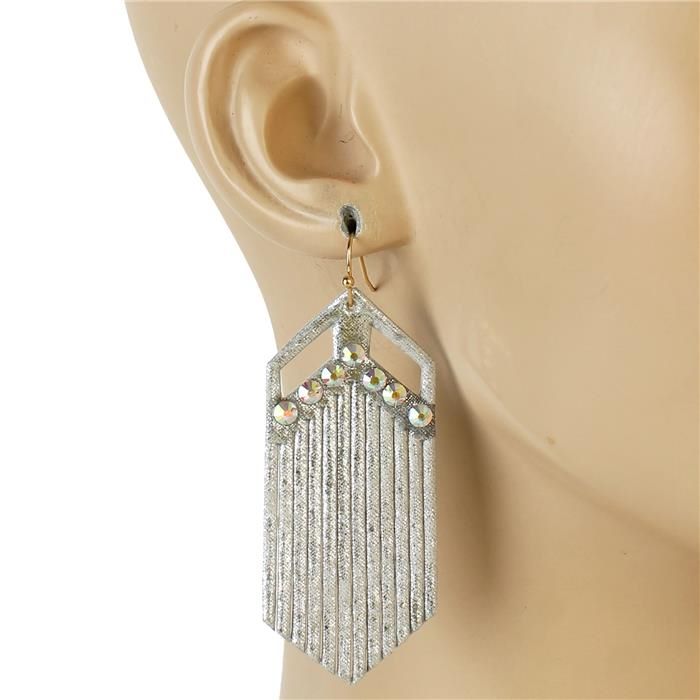 Fringed Dangling Silver/Rhinestone Earrings