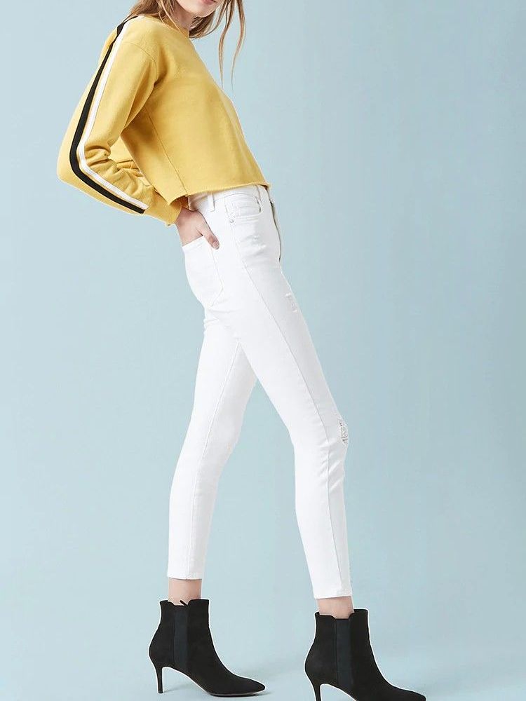 White Distressed Skinny Jeans|Size: 30 - LARGE