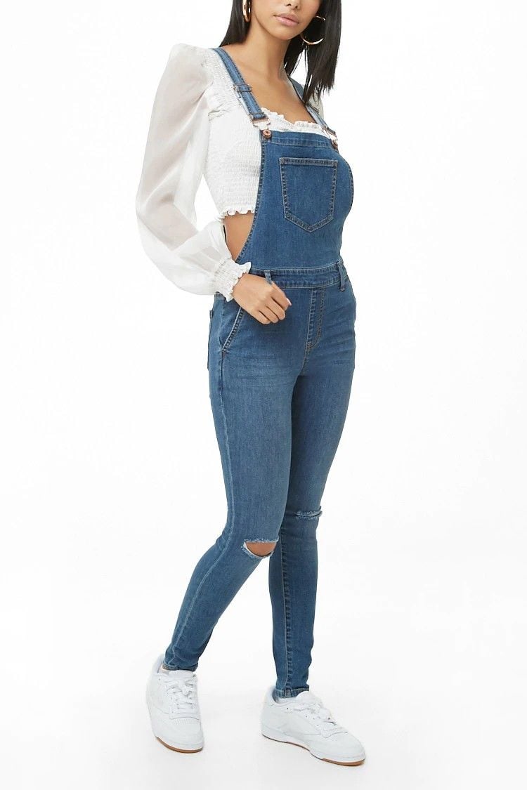 Distressed Denim Overalls|Size: 28