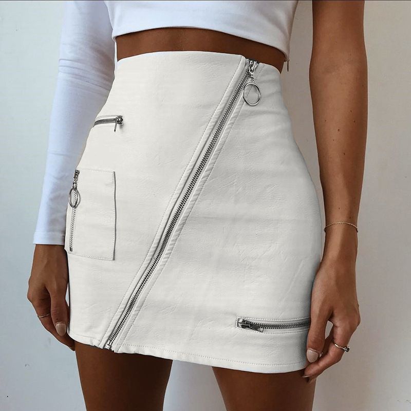 High Waist White Punk Skirt|Size: M