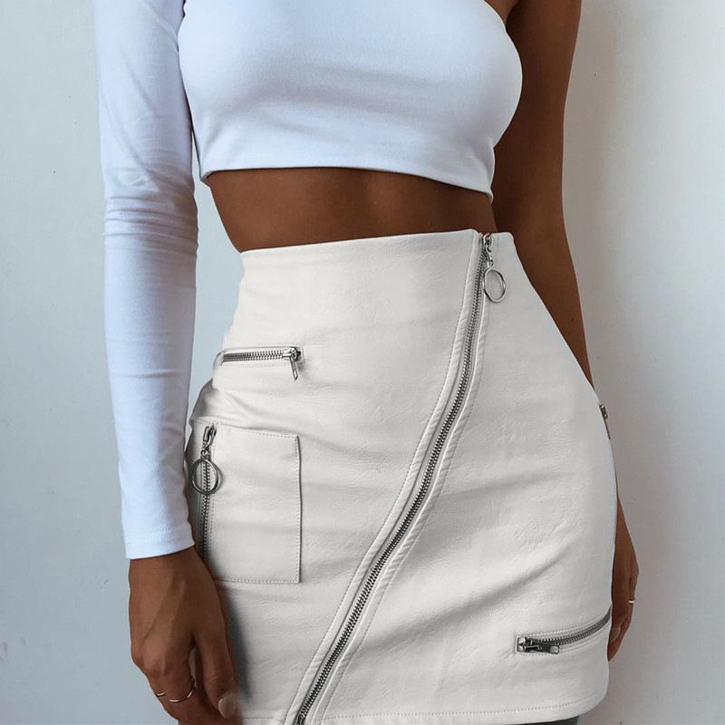High Waist White Punk Skirt|Size: M