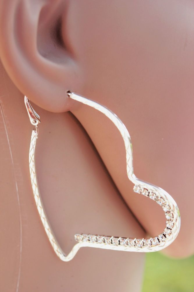 Silver/Rhinestone Trim Hoop Earrings