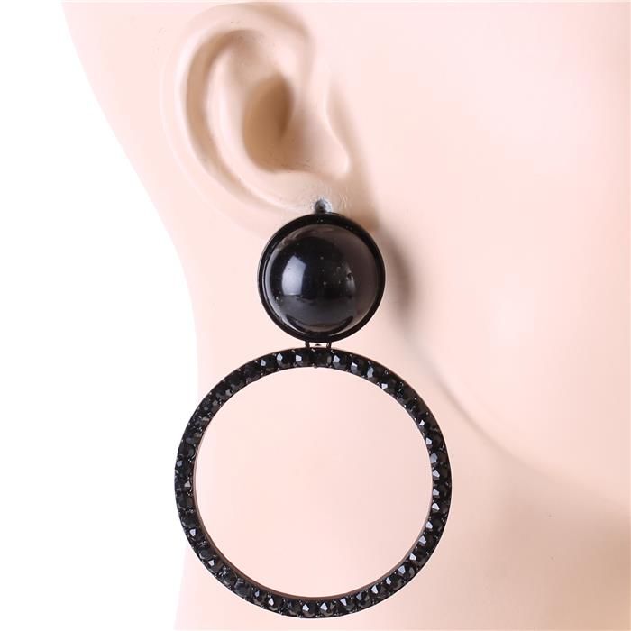 Black Crystal Round Earrings