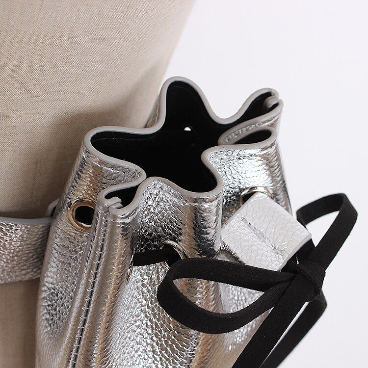 Silver Drawstring Lace-up Waist Bag 