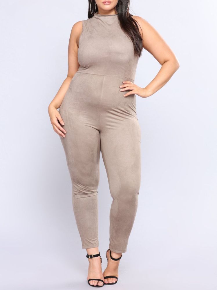 Suede Sleeveless Jumpsuit|Size: 2X