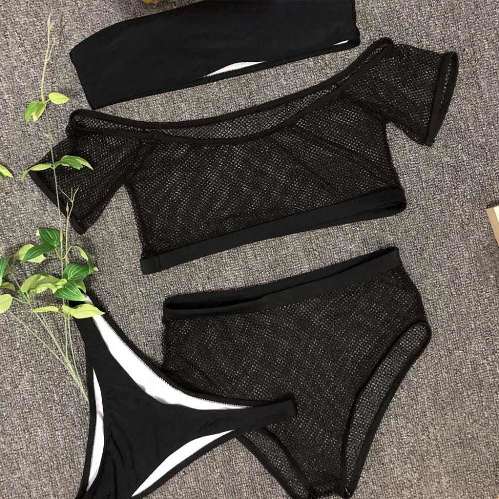 4-Piece High Waist Bikini Mesh Swimsuit|Size: M