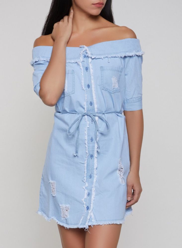 Off The Shoulder Denim Shirt Dress Size: 2X