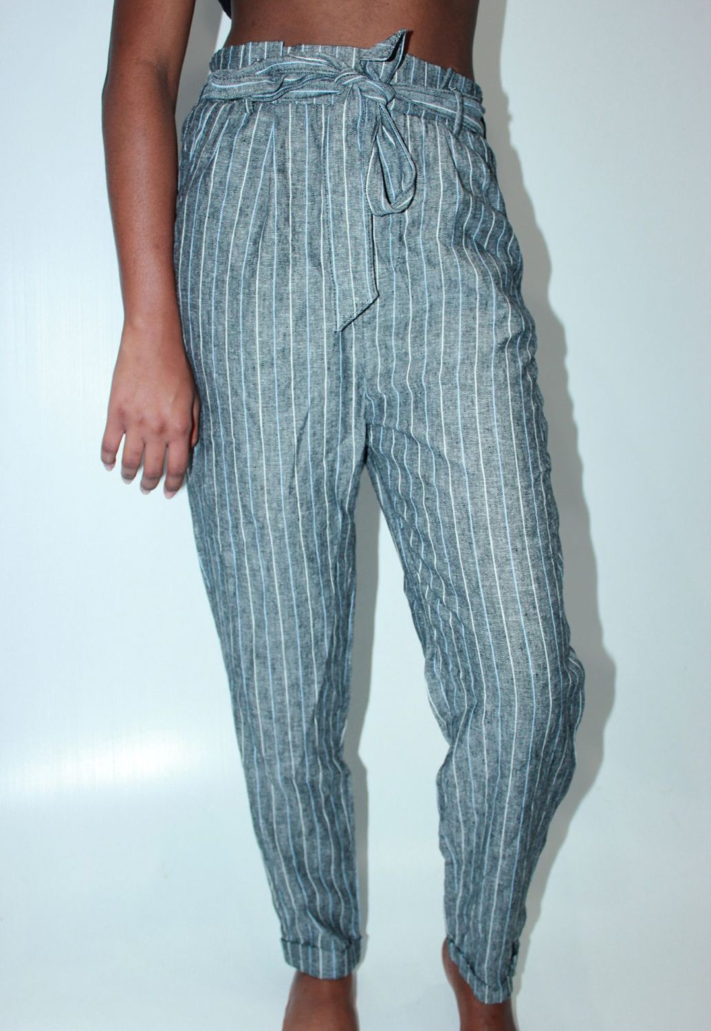 Dark Stripes Linen Pants|Size: S
