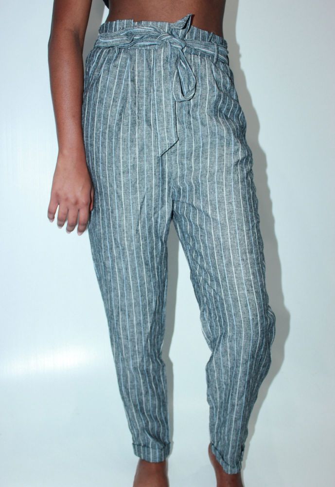 Dark Stripes Linen Pants Size: S
