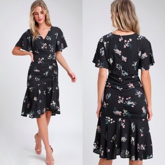 A152 Ruched Floral Dress|Size: S