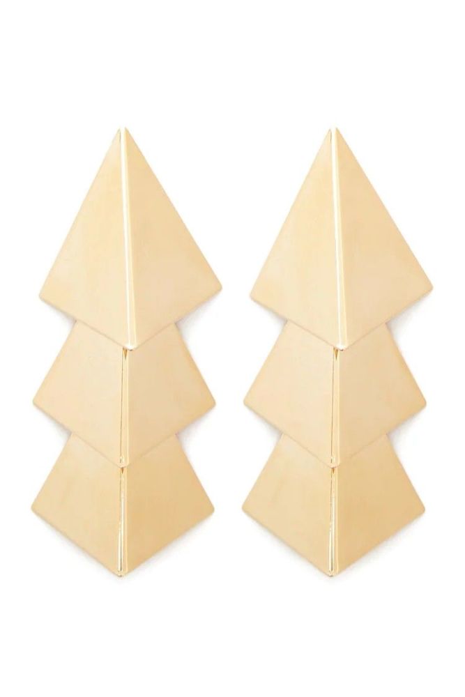 Pyramid Design High-polish Drop Earrings|Size:  Length: 3"  Width: 1.25"