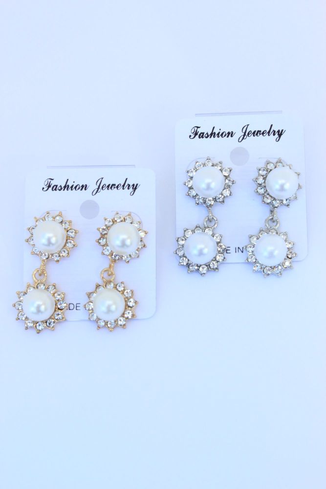 Rhinestone/Pearl Drop Earrings