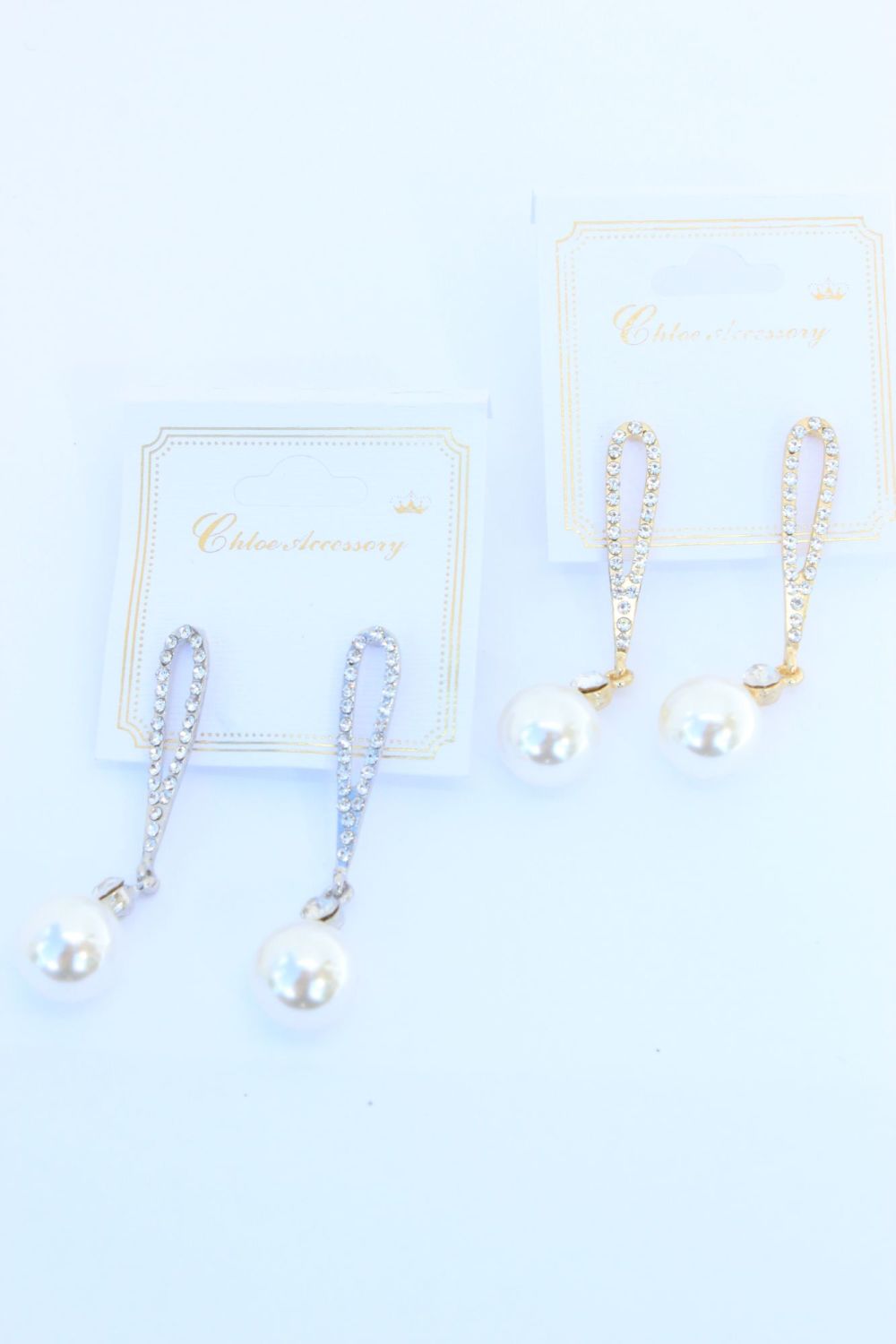 Long Rhinestone Pearl Drop Earrings