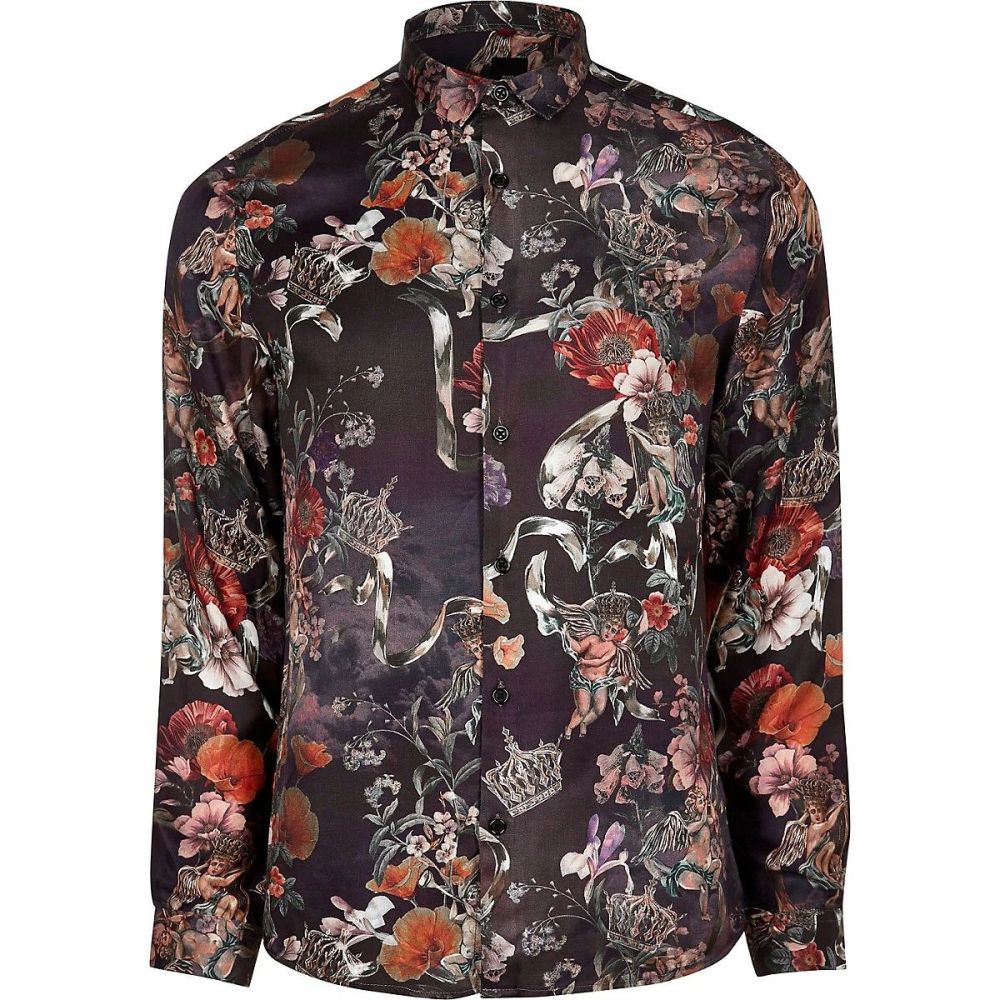 (RI) Black Floral Button-down Shirt|Size: XXS