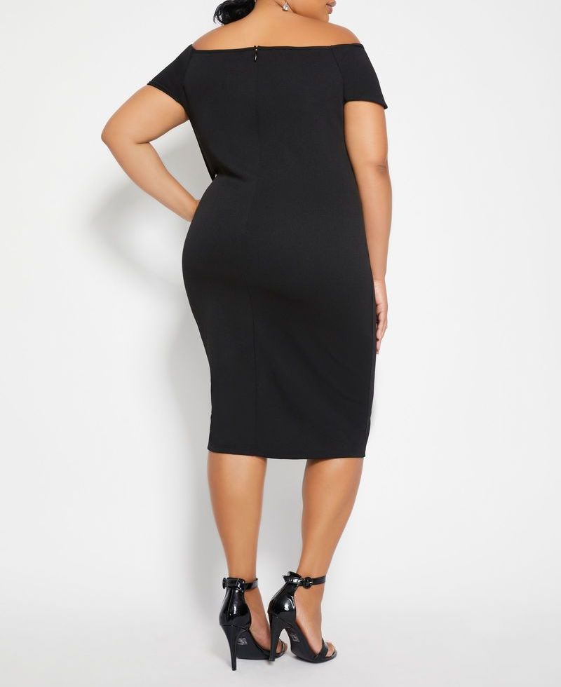 C033|Off Shoulder Black Dress|Size: 10/12/L