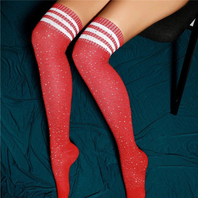 Studded Red/White Fashion Long Socks |Size: OS