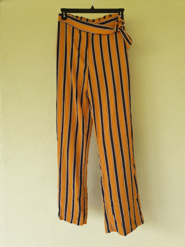 Mustard Striped  Tie Front Pants|Size: L