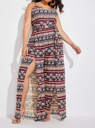 Printed Jumpsuit with Slits|Size: 2X