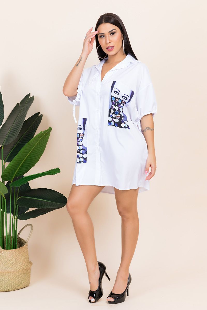 Printed Casual Shirtdress|Size: S