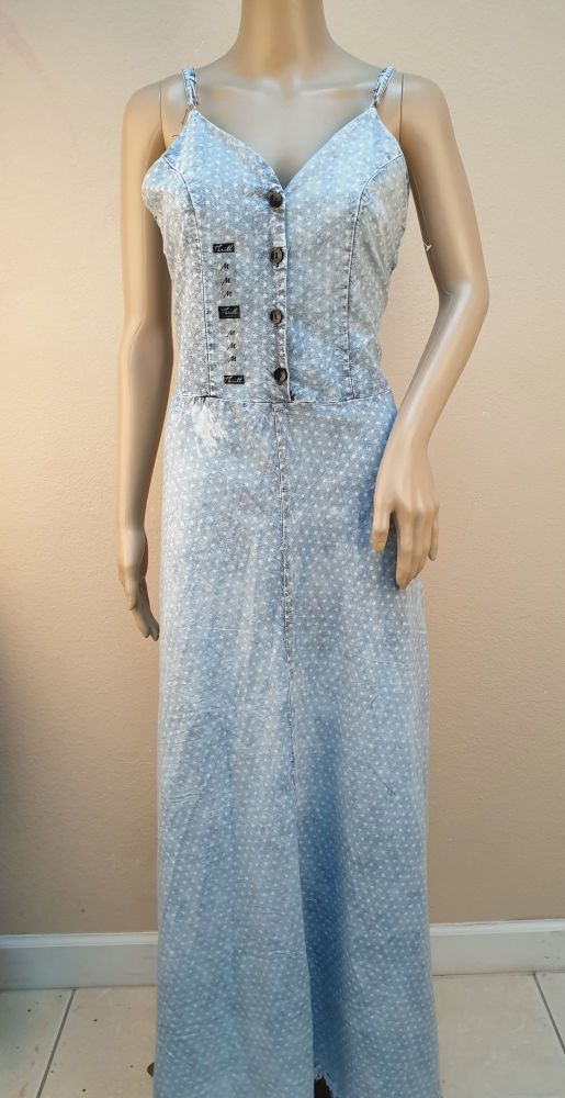 B071|Light Wash Printed Cami Maxi Dress Size: M