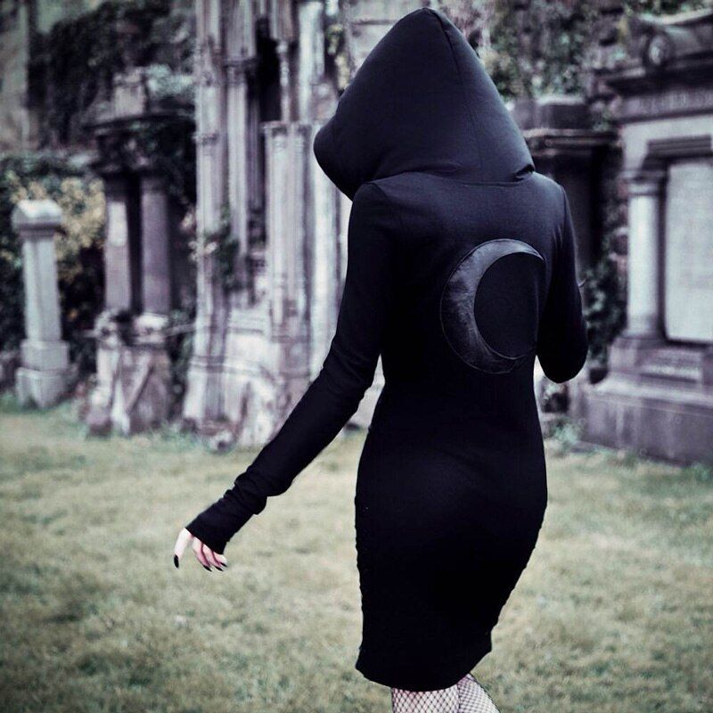 A016|Black Hoodie Long Sleeve Dress Size: S