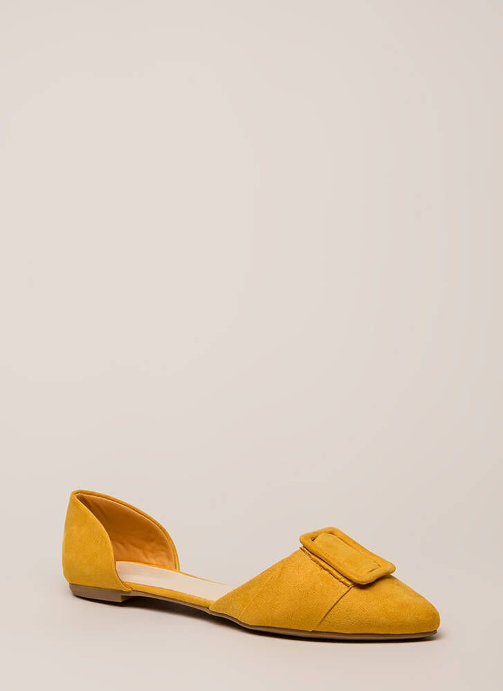 Mustard Buckled Strap Suede Flats|Size: 8