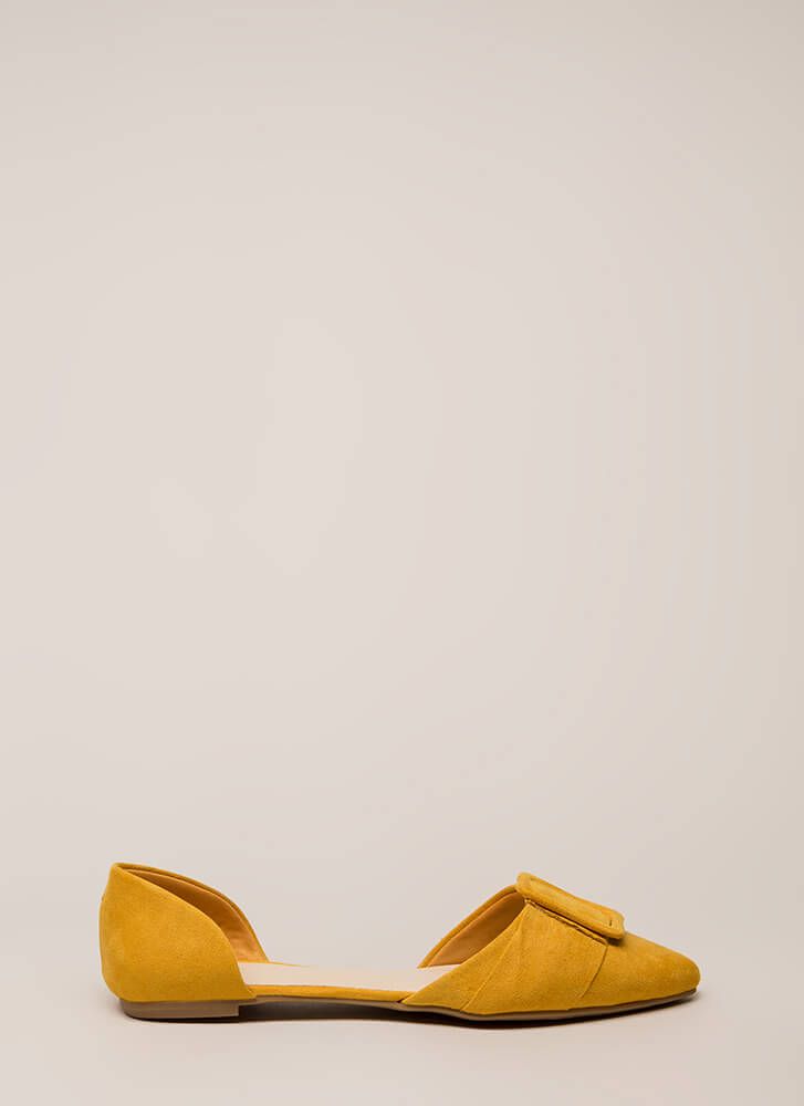 Mustard Buckled Strap Suede Flats|Size: 8