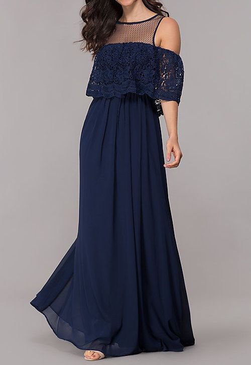B066|Cold-Shoulder Long Lace Dress Size: M