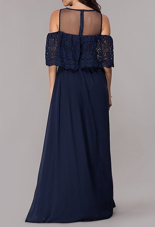 B066|Cold-Shoulder Long Lace Dress Size: M