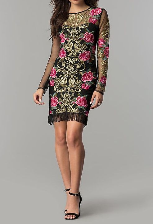 A143|Embroidered Pattern Illusion Back Dress Size: S