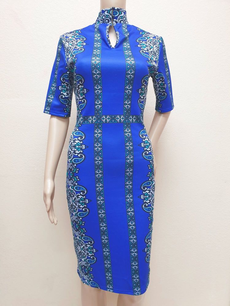 A147|Printed Blue Dress Size: S