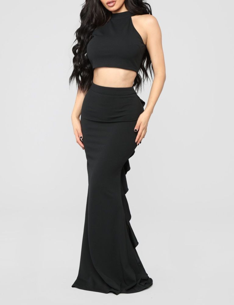 Black Mermaid Ruffle Detail Skirt Set|Size: XS