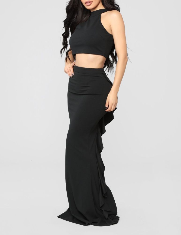 Black Mermaid Ruffle Detail Skirt Set|Size: XS