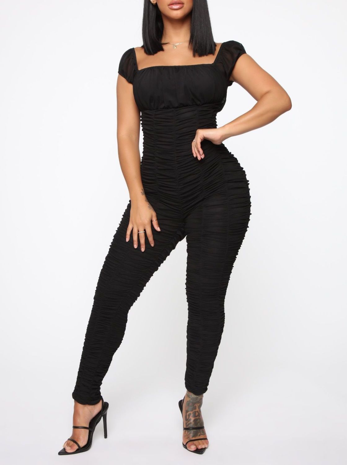 Black skinny cheap leg jumpsuit