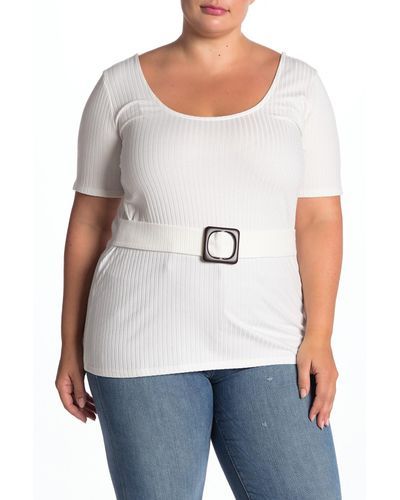 Belted Short Sleeve Rib Top|Size: 14-16