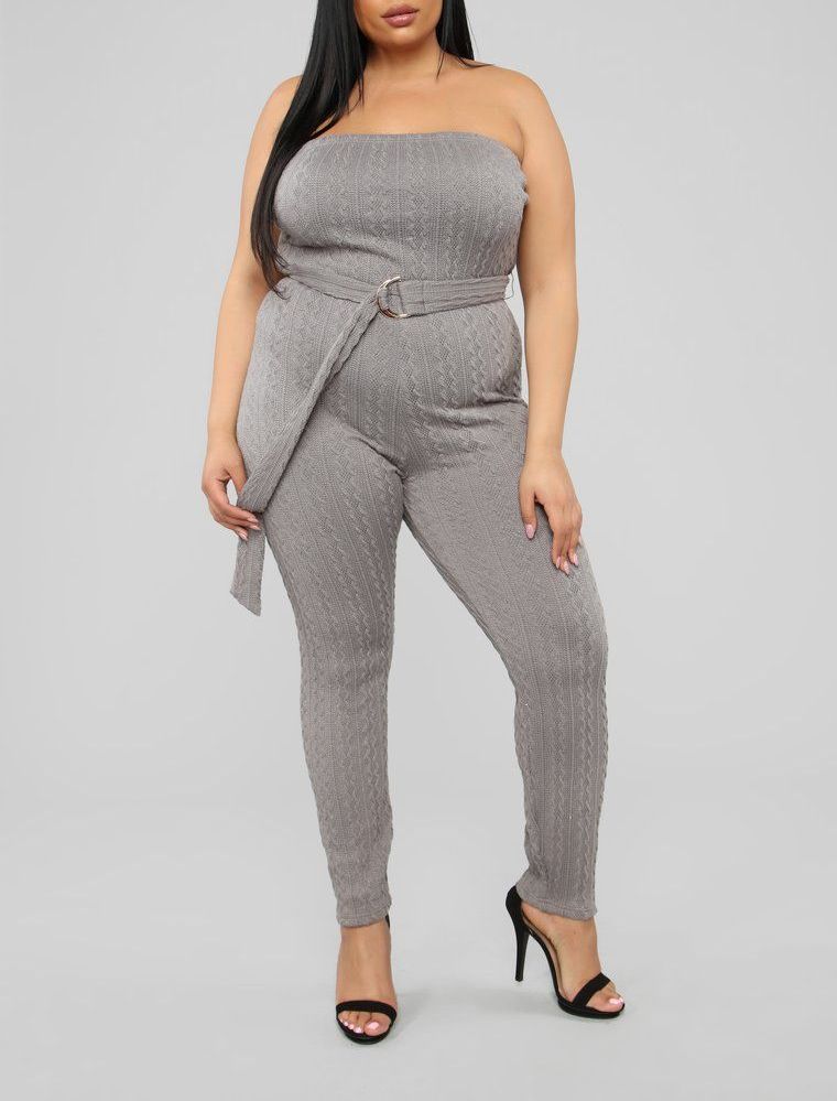 Tube Top Skinny Leg Belted Jumpsuit|Size: 2X