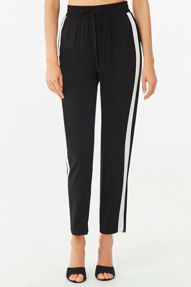 Drawstring Striped-Trim Track Pants|Size: L