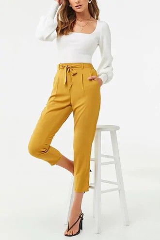 Mustard Belted Ankle Pants|Size: L