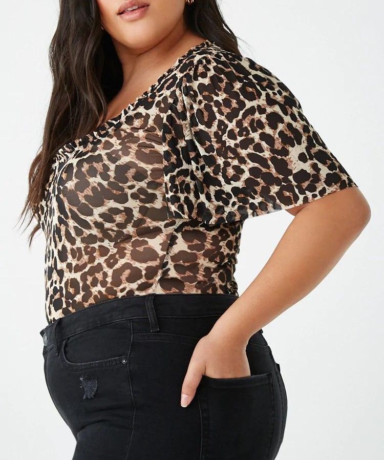 Sheer Leopard Print Bodysuit Size: 2X