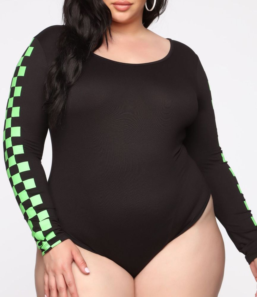 Crewneck Long Sleeve Neon Bodysuit|Size: 1X